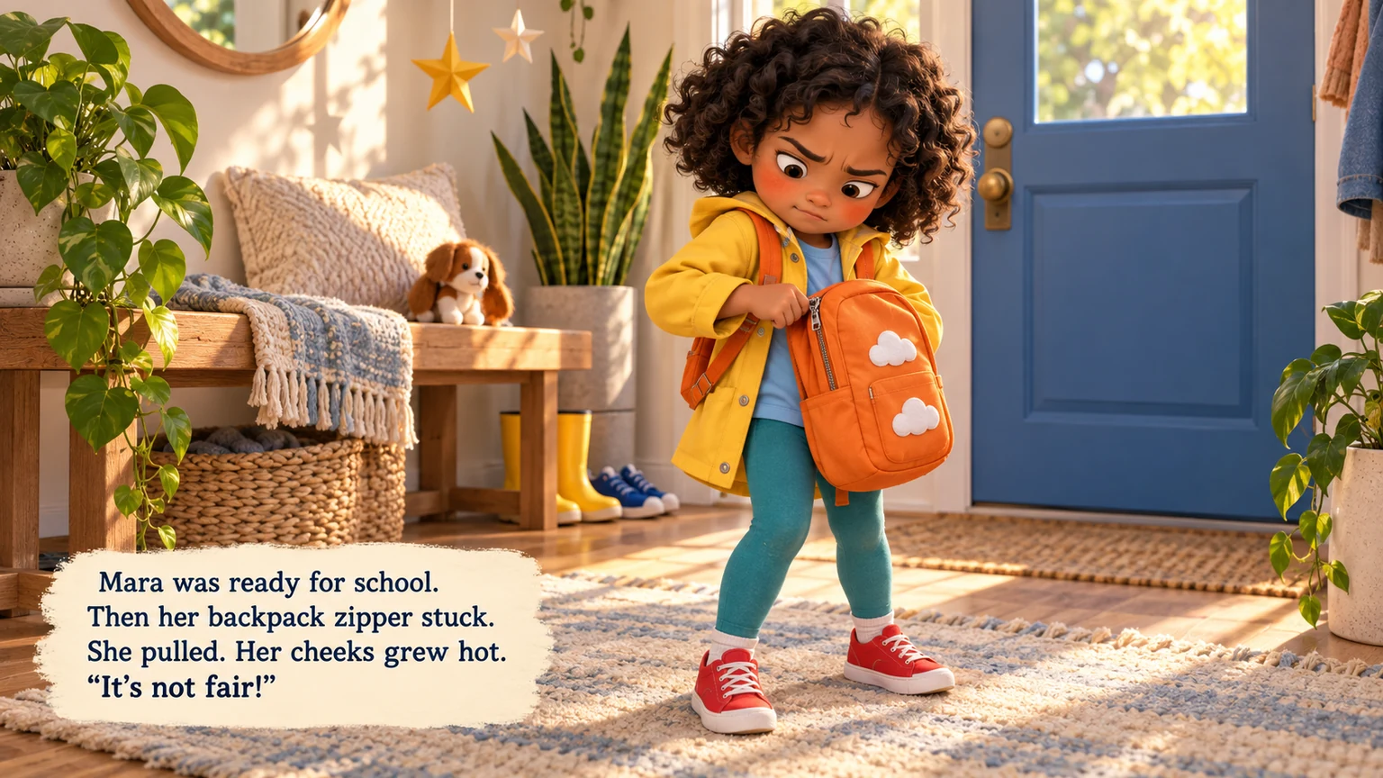 Illustration of page 1 of story Mara and the Two-Breath Backpack