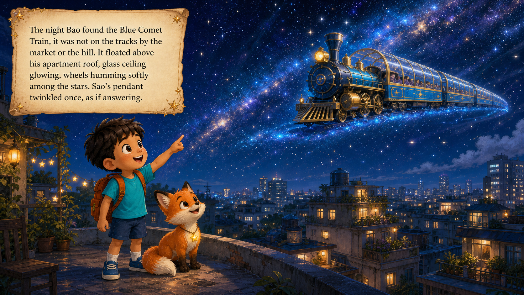Illustration of page 1 of story The Blue Comet Train