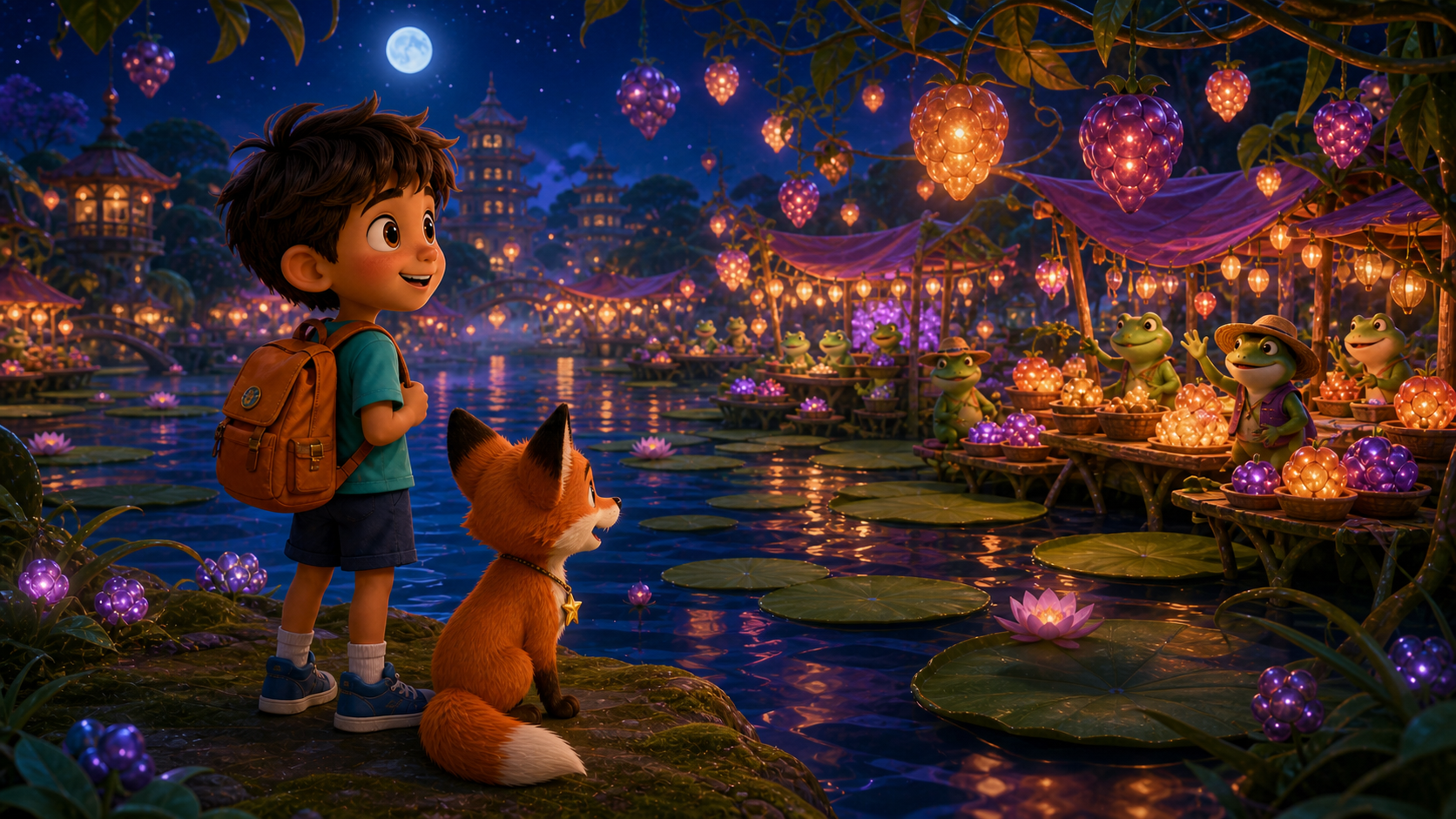 Illustration of page 1 of story The Glowberry Bazaar After Sunset