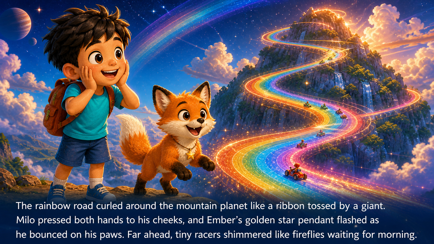 Illustration of page 1 of story The Rainbow Road Race