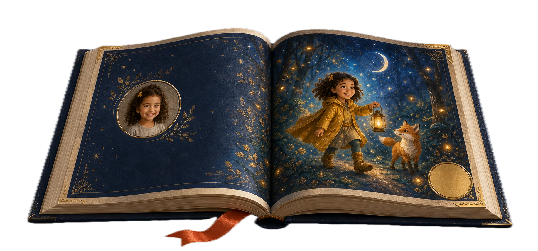 A premium personalized storybook open to Maya's enchanted forest adventure