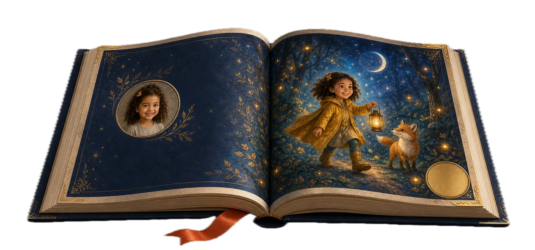 A personalized storybook open to Maya's enchanted forest adventure