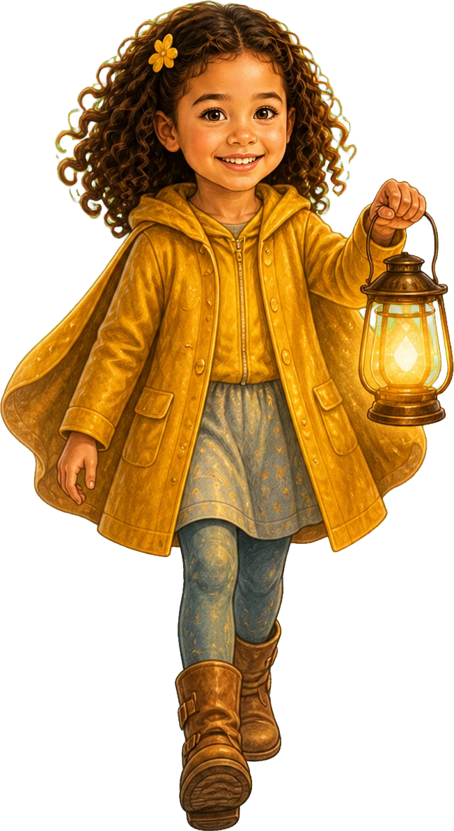 Illustrated Maya walking from her portrait into the story